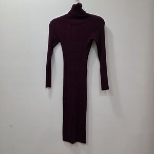 Chic Plum Turtleneck Midi Dress